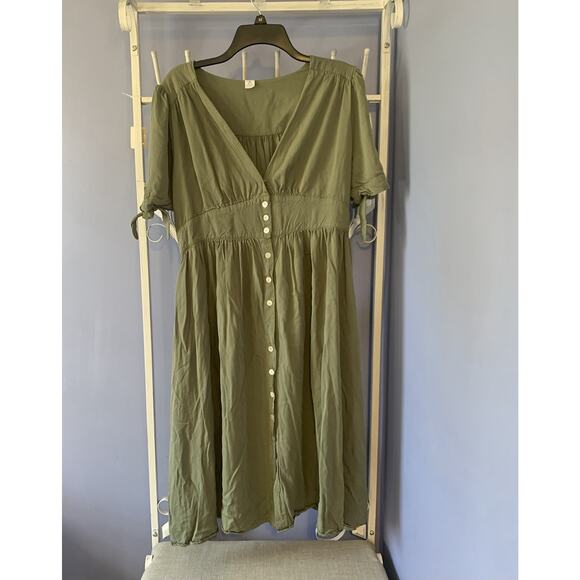 anrabess dress Olive dress fall Rayon bohemian aztec cottage core LG - Picture 1 of 5